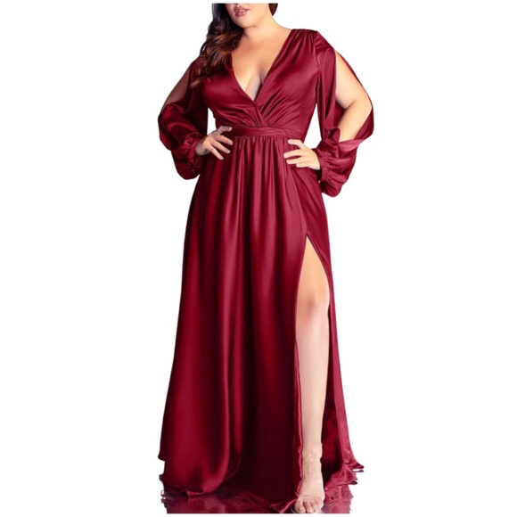 xPlus Wear | Dresses | Plus Size Long Sleeve Satin Vneck Maxi Dress Xplus  Wear | Poshmark
